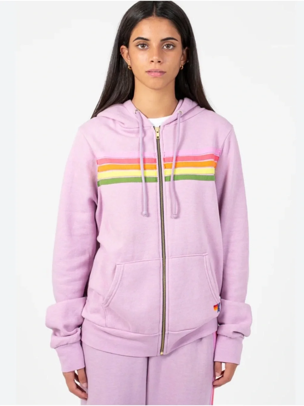 Aviator Nation 5 Stripe Full Zip purple Hoodie,size L - Picture 2 of 6